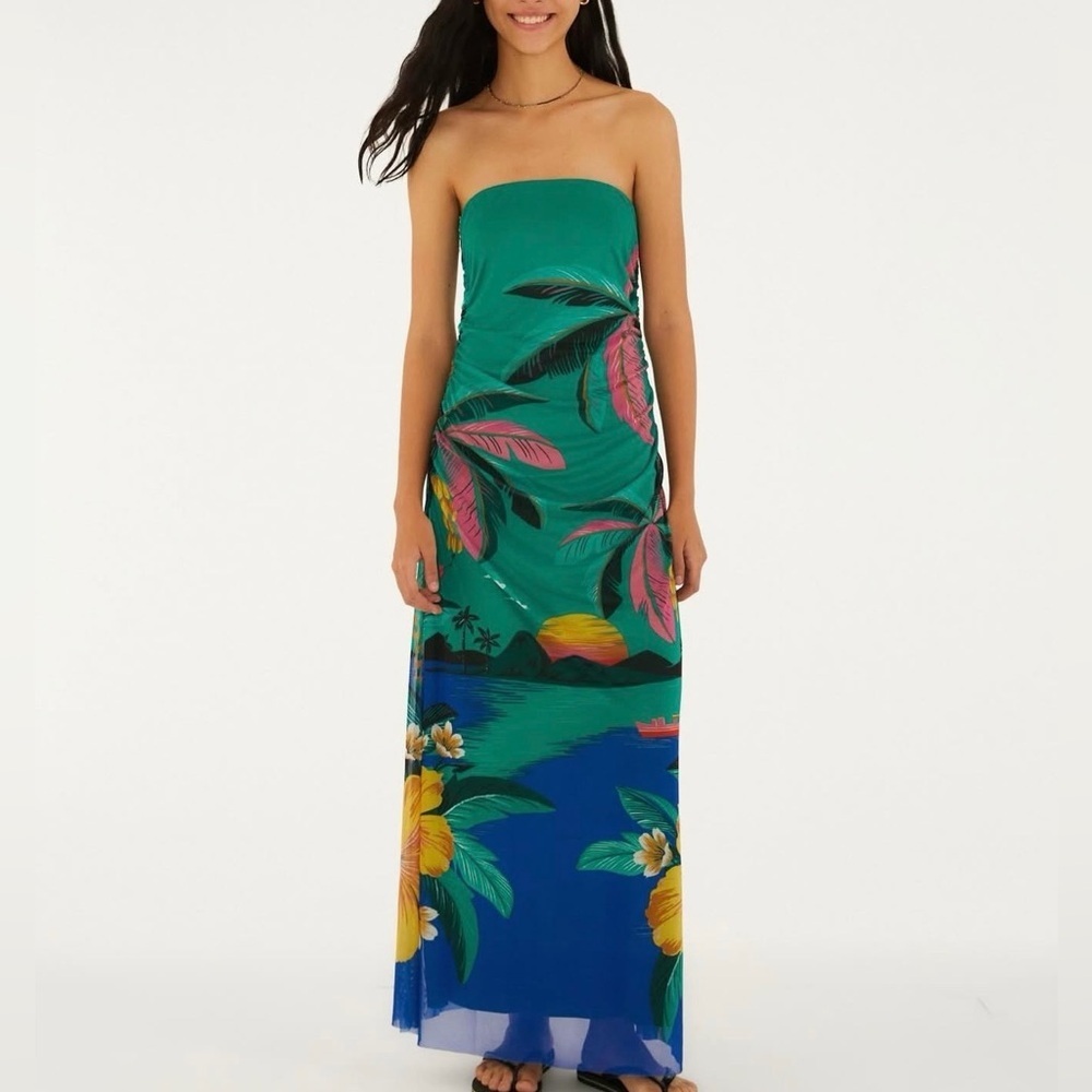 FARM Rio Strapless Green and Blue Dress Size S